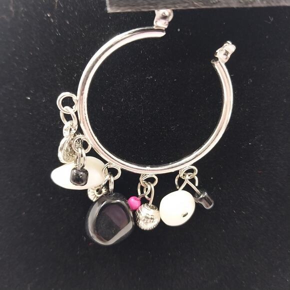 Catherines Silver Tone Saddle Hoop with Multicolor Beads Dangle Earrings Pierced - Picture 5 of 6